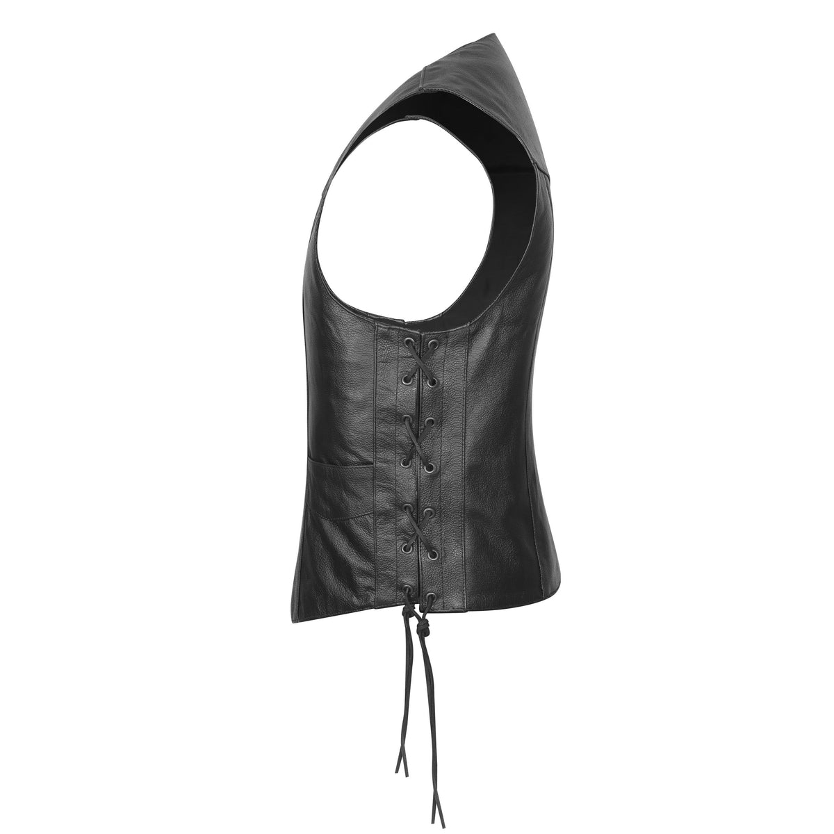 Vance Kids Black Cowhide Leather Side Lace Motorcycle Biker Vest - side