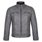 Men's Cafe Racer Waxed Lambskin Distressed Grey Motorcycle Leather Jacket - front