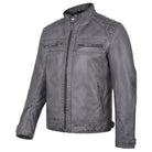 Men's Cafe Racer Waxed Lambskin Distressed Grey Motorcycle Leather Jacket - side