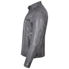 Men's Cafe Racer Waxed Lambskin Distressed Grey Motorcycle Leather Jacket - side 1