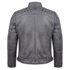 Men's Cafe Racer Waxed Lambskin Distressed Grey Motorcycle Leather Jacket - back