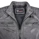 Men's Cafe Racer Waxed Lambskin Distressed Grey Motorcycle Leather Jacket - collar