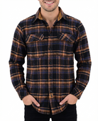 Men's Midnight Rust Long Sleeve Plaid Button Down Casual Flannel Shirt - Pic
