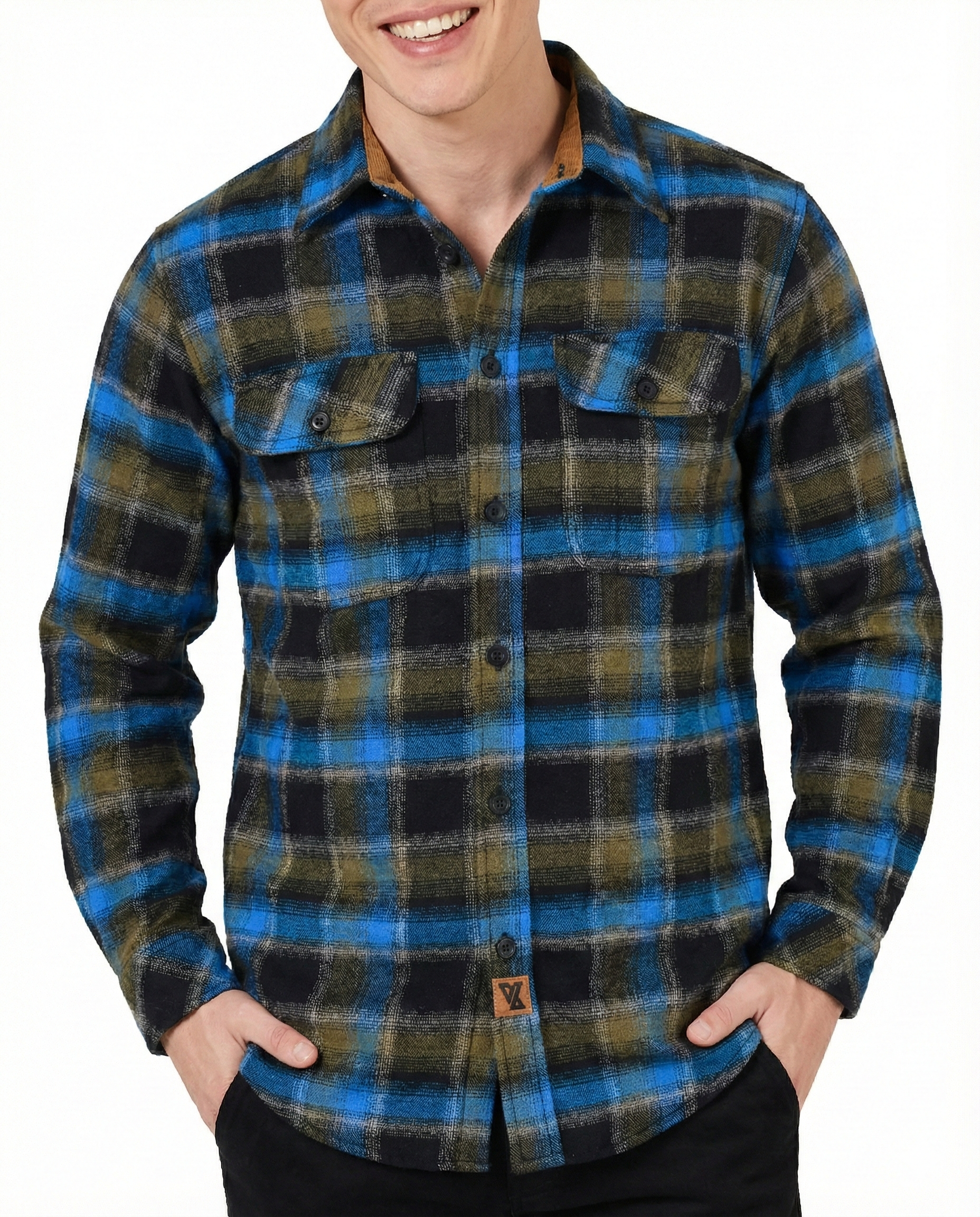 Plaid River Men's Long Sleeve Plaid Button Down Casual Flannel Shirt - Pic