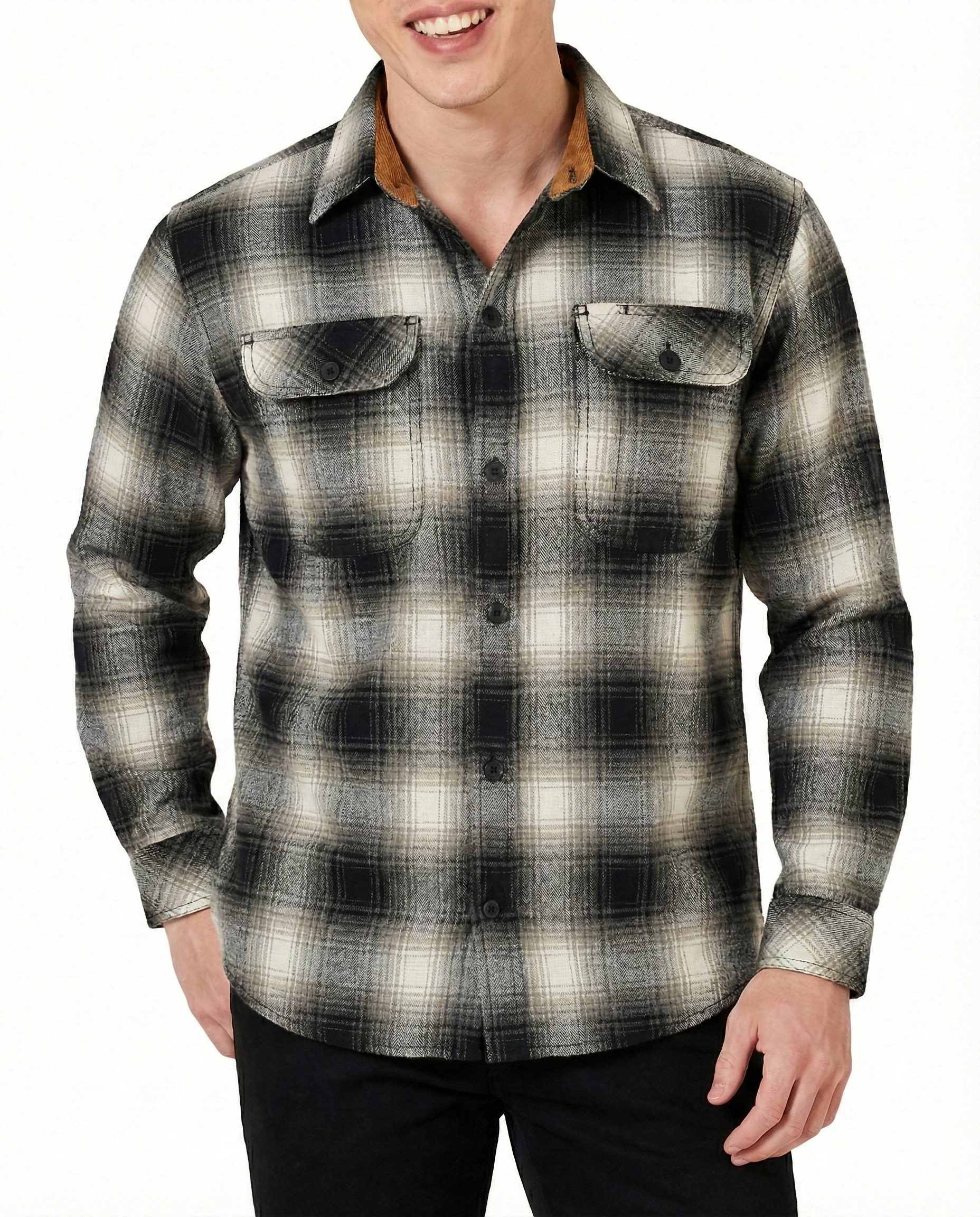 Men's Timberwolf Long Sleeve Plaid Button Down Casual Flannel Shirt - PIc