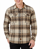Men's Coffee & Cream Long Sleeve Plaid Button Down Casual Flannel Shirt - Pic