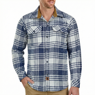 Men's Glacier Blue & White Long Sleeve Plaid Button Down Casual Flannel Shirt - Pic