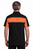 Vance Leather Men's Black Orange Short Sleeve Button Down Two Pockets Soft Casual Shirt - back