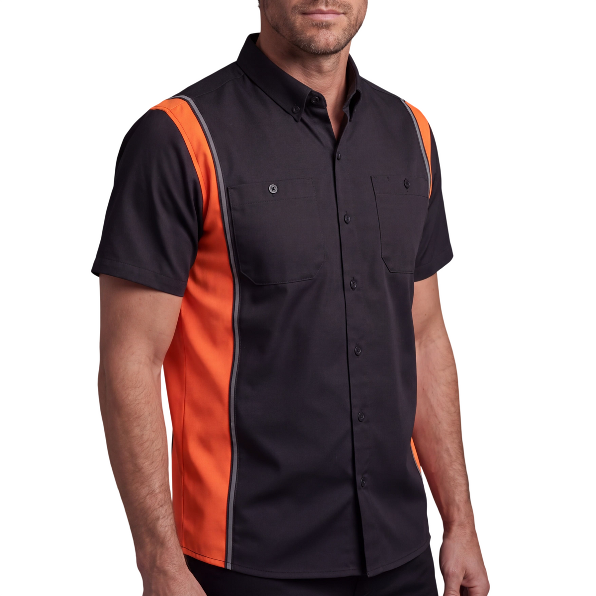 Men's Work Shirts Black with Orange Sides - side