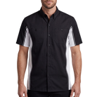 Vance Men's Heavy-Duty Button up Mechanic Work Shirt w Reflective Strip White Sides - front