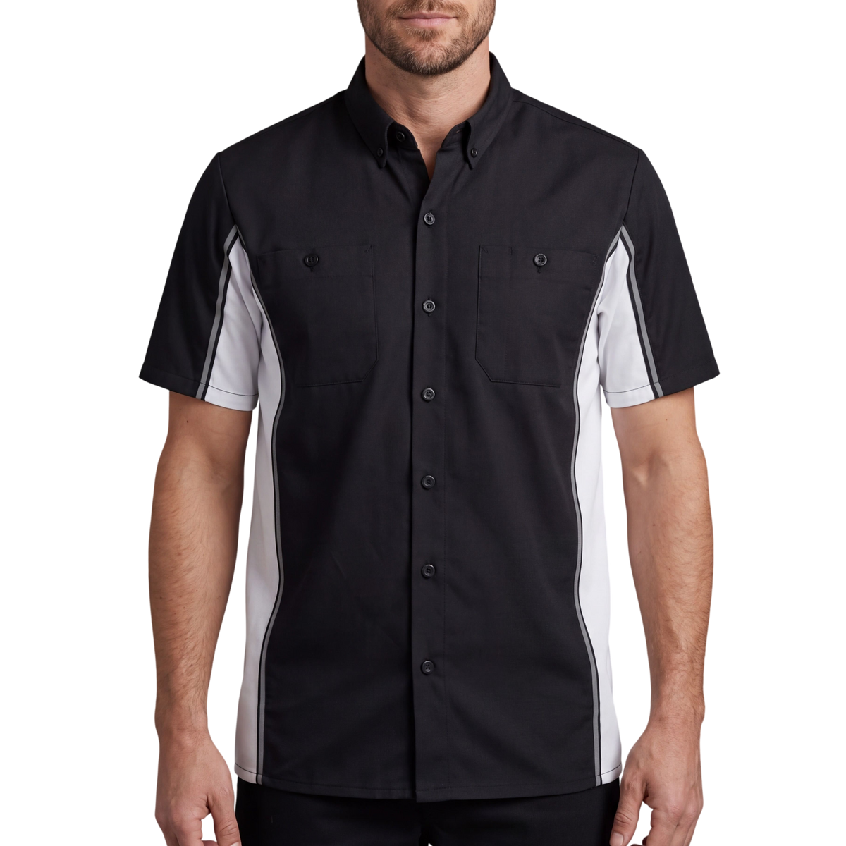 Vance Men's Heavy-Duty Button up Mechanic Work Shirt w Reflective Strip White Sides - front