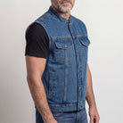 Mens Sky Blue Denim Club Vest w/ Concealed Carry - side pose