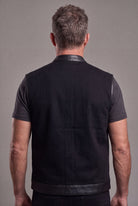 Vance Denim Black Club Vest with Leather Trims - back pose