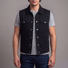 Vance Mens Black Jean Style Denim Motorcycle Vest - front pose