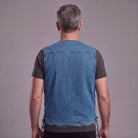 Vance Mens Blue V-Neck Denim Vest for Motorcycle Riders - back pose