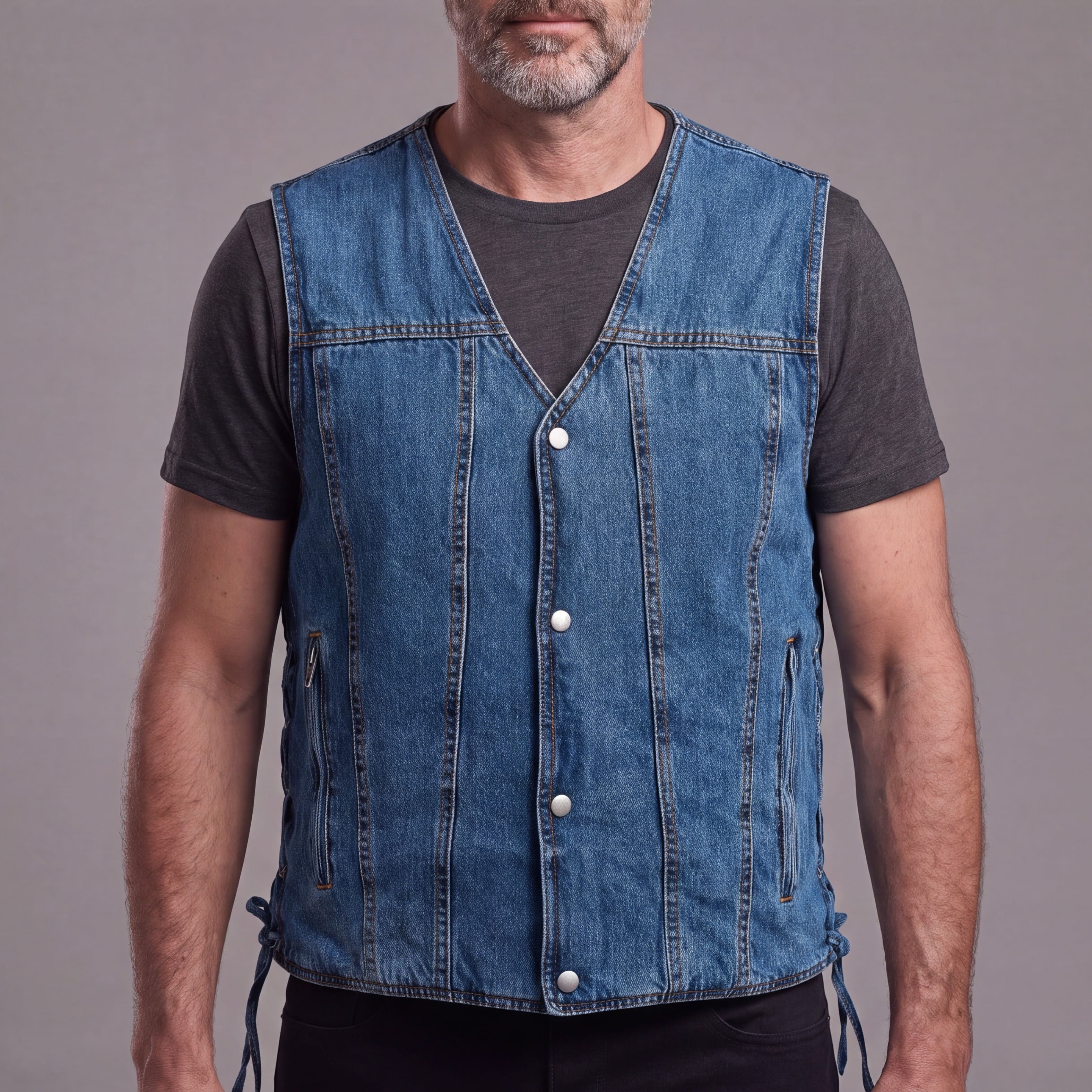 Men's Blue V-Neck Denim Vest for Motorcycle Riders – Vance