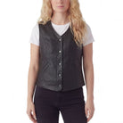 Womens Black Five Snap Lady Biker Leather Motorcycle Vest