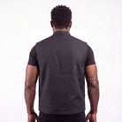 Men’s Black Textile Motorcycle Vest, Heavy Duty SOA Club Style Vest w/ Front Zipper and Snap Closure - back pose