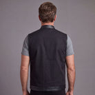 Vance Textile Mens Black SOA Club Style Leather Trimmed Textile Motorcycle Vest w/ Front Zipper and Snap Closure - back pose