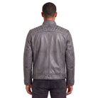Men's Cafe Racer Waxed Lambskin Distressed Grey Motorcycle Leather Jacket - back pose