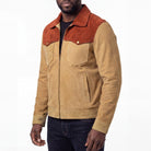 Men's Western Goat Suede Two-Tone Leather Jacket - side pose