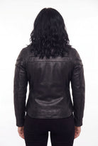 Vance Leather Womens Black Soft Cowhide Leather Sporty Scooter Crossover Biker Motorcycle Riding Jacket - Back Pose