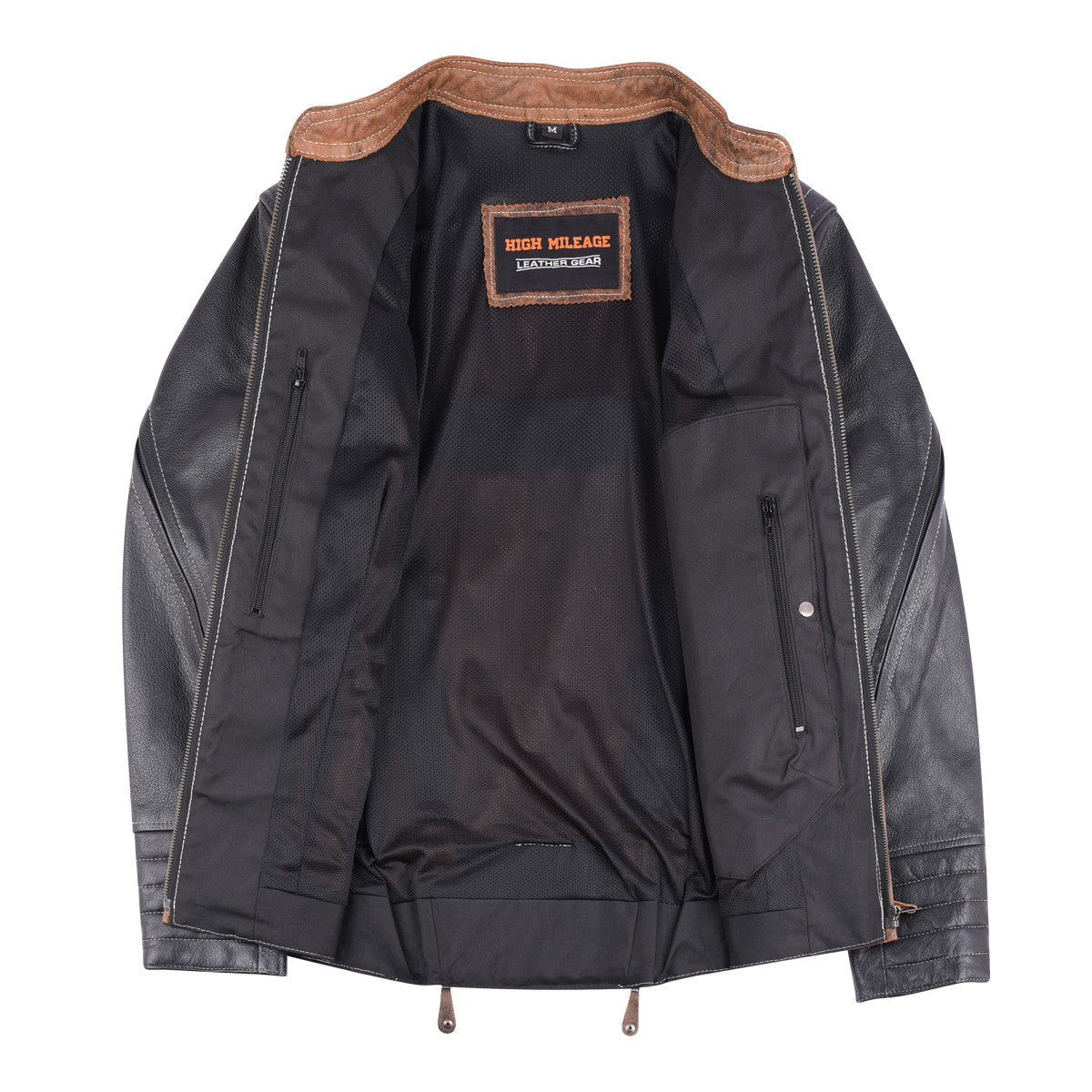 High Mileage HML639 Womens Black and Brown Vintage Style Lady Biker Concealed Carry Motorcycle Riding Jacket - Open View