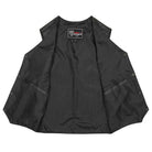 Interior polyester lining and dual inside storage pockets of Vance cowhide leather riding vest