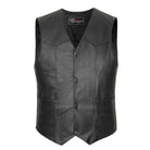 Front view of Vance Men's High Quality Cowhide Leather Plain Side Motorcycle Vest with 4-snap closure
